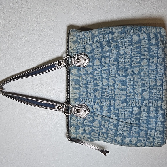 COACH Poppy Wordblock Glam Denim Tote - Picture 2 of 15
